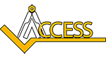 Logo with the word ACCESS in yellow uppercase letters. The first A is stylized as a geometric compass, and a yellow line runs beneath the text, forming a check mark shape at the beginning.