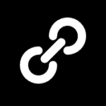 A white chain link icon on a black background, symbolizing a hyperlink or connection.