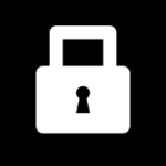 A simple white padlock icon with a keyhole in the center, displayed on a solid black background.