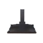 A black metal rackmount shelf tray with adjustable mounting brackets, designed for use in server or network equipment racks.