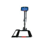 Industrial floor scale with a vertical digital display and a sturdy black platform base, designed for weighing large or heavy items.