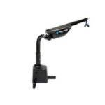 A black Harmar lift with a blue arm attachment on a white background.