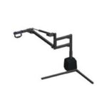 Black metal adjustable pivoting arm with a handle, mounted on a sturdy base with two extended support legs. Appears to be a lifting or mobility assistance device.